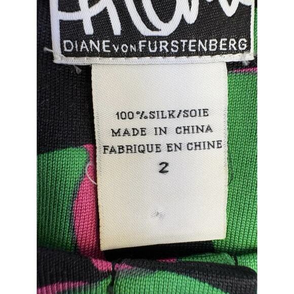 Diane Von Furstenberg Green Pink Geometric 100% Silk Long Sleeve Mini Dress Sz 2 - Picture 8 of 11